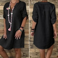 Женска лятна модна ежедневна мулти-бутон дънкова пола с дънкова пола тениска рокля черно xxl