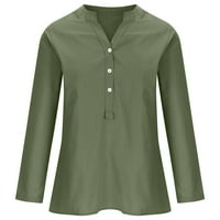 Женски плюс размер на спалното бельо върхове Небрежен бутон Henley v Neck, навит с дълъг ръкав блуза Небрежно свободно прилепване риза