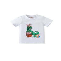 Seyurigaoka деца Великденска ежедневна тениска с къс ръкав кръгла шия карикатура на динозавър печат памучен връх