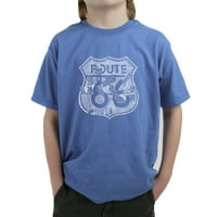 Тениска на думата на поп арт момче - спира по маршрут 66