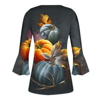 Cllios Хелоуин ризи за жени Смешни тиквени принт Тройс Моден ръкав Блуза Кръгла шия облечен ежедневни тениски върхове есенни дрехи за жени