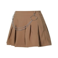 Мини плисирана пола на жените в темпура, къса пола с висок цвят на талията с метална верига с метална верига