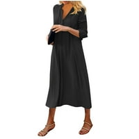 Женски ежедневен отпечатан v Врат Голяма пола Твърди цветен етнически стил дълъг ръкав размахваща рокля риза