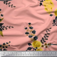 Soimoi Pink Viscose Chiffon Leaves и Floral Print Fabric край двора