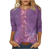 Inleife дамски ризи ръкави модна флорална отпечатана разхлабена тениска женски три четвърт ръкав блуза кръгла шията ежедневни върхове