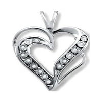 Истински диамантен панделка Дизайн Сърце висулка Rhodium Sterling Silver - Nontarnish