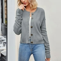 Virmaxy Knit Cardigan Women's Fashion Solid Color Long Loweve Cardigan Knit Loose Button Coat Grey-B L L
