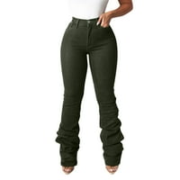 Женски панталони с широки крака зимна мода с висока талия с твърди цветни дънки еластични джобове на талията дънки ежедневни панталони