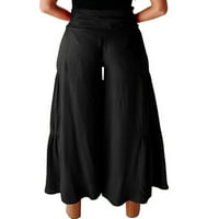 Niuer жени дъна широк крак палацо панталони с висока талия панталони свободни панталони панталони твърд цвят черен m