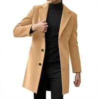 Мъжки единично тренчково палто тънка зимно палто яка с ревик с дълъг ръкав с кожено яке винтидж сгъстяващо палто овча кожа яке