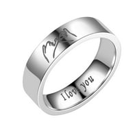 Двойка от отстъпка от неръждаема стомана съвпадащи пръстени за любовници Писмо обичам те държи ръцете подаръци за Свети Валентин