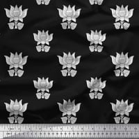 Soimoi Polyester Crepe Fabric Leaves & Lotus Block Print Craft Fabric край двора