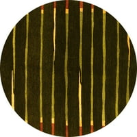 Ahgly Company Machine Pashable Indoor Round Abstract Yellow Contemporary Area Rugs, 5 'Round