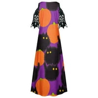 Женски готически винтидж кариран печат рокля v шия ruched maxi рокли сладка котка тиква Хелоуин рокля tbkomh