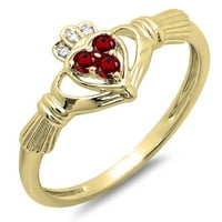 DazzlingRock Collection 10K Кръгла гранат и бял диамантен булчинска любов и приятелство Обещайте пръстен, жълто злато, размер 6.5