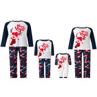 Century Christmas Pajamas for Family Letters Elk Print The-Shirt Pants Xmas Holiday Sleepear за родител-дете синьо