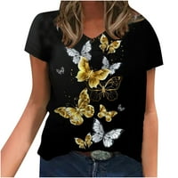 Aoochasliy дамски върхове летни сделки с v-образно деколте с къси ръкави графични отпечатъци ежедневни тениски блуза