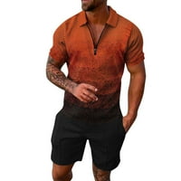 Оранжеви костюми за мъже мъжки летни ежедневни печат с цип отхвърлете яка блуза с къси ръкави върхове риза шорти тоалети