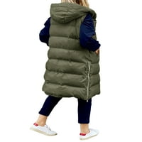 Женски дълги спускани жилетка свободни зимни палта с качулка връхни дрехи без ръкави за топло яке с джобове с джобове