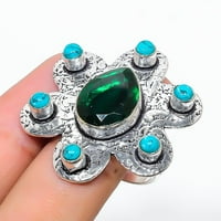 Chrome Diopside, Turquoise Gemstone Sterling Silver Jewelry Ring Size 9