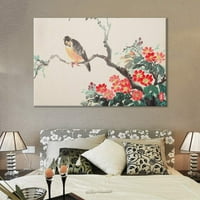 Стенско платно стено изкуство на птица, кацнало върху оранжеви цветя ориенталски стил