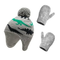 jiaroswwei dinosaur cap pompom плетен банински ръкавици Mitten Baby Thddler Зимен топъл комплект