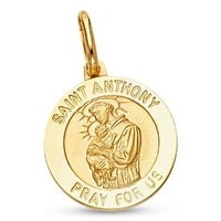 Св. Антъни медальон висулка солиден 14k жълто злато католически молитвен чар полиран