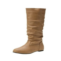 Woodbling Women Non Slip Winter Shoes Pull on Flat Boot Walking Casual Wide-Calf Khaki 4.5