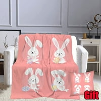 Великденски зайче фланелен одеяло с калъфи за възглавници за диван диван офис плюшени леки хвърляния одеяло великденско одеяло за деца и възрастни