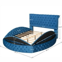 TCBOSIK Тапицирана платформа легло с ниско кръгло легло кралица с страни и място за съхранение на табло, синьо