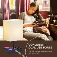 Многофункционална настолна лампа с USB портове, напълно омагьосващо се допирно управление на леглото лампи с функция на притежателя на телефона и безжично зареждане, сянка на бельото Модерна нощна лампа за