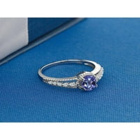 Gem Stone King 1. Ct овално синьо мистик Topaz White Topaz Sterling Сребърен женски пръстен