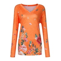 Есенни дрехи за жени стилни жени ежедневни флорални принтира V-образно деколте с дълъг ръкав блуза тениска върхове S-5XL основно топлина палто