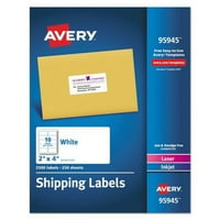 Avery White Shipping Labels-Bulk, Inkjet Laser Printers, 4, White, 10 лист, листове Bo