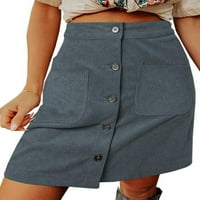 Lumento Corduroy с висока талия Bodycon Mini пола за женски бутон предни ежедневни къси поли A-Line Work пола с джобна сива m