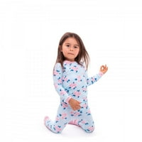 Сън върху него бебета за малко дете, флорални плътни годни за 2 части пижама, комплект със съвпадащи чорапи - синьо, 12м