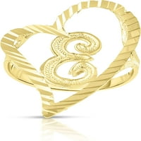 Floreo 10k жълто злато A-Z Cursive Letter and Heart Initial Ring, средно сърце