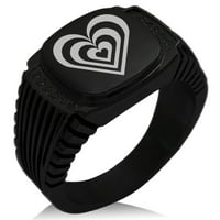 Неръждаема стомана хипнотично любовно сърце CZ оребрена игла игла за мотоциклетист стил полиран пръстен
