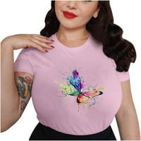 Женски ежедневни модни летни тениски с тениска от печат с къси ръкави с къси ръкави Блуза винтидж тийнейджъри за жени, розово, XL