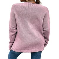 Voguele жени плетени пуловери v пуловер на врата Зимни топли джъмперни върхове Работа пуловер Елегантно розово L