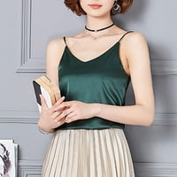 Модни жени имитация на коприна камизол отдолу коприна v-образно блуза с твърд цвят