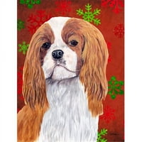 в. Cavalier Spaniel Red and Green Snowflakes Holiday Holiday Garden Size Flag