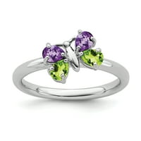 Le & Lu Sterling Silver Expressions Amethyst & Peridot Butterfly Ring Lal9955