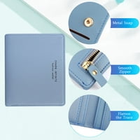 Тънък двуличен кожен портфейл за жени, притежател на кредитна карта на TSV, дамски истински кожен джобно портмоне с цип с цип с личен прозорец, синьо сиво