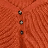 Holloyiver Женски небрежен V пуловер за врата на шията свободен вафлен вафлен оребрен бутон Henley Solid Color Pullover Jumper Top S-3XL