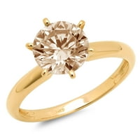 1,5ct кръгло отрязано кафяво шампанско симулиран диамант 18k жълто злато гравиране на гравиране годишнина годежен сватбен пръстен размер 5.75