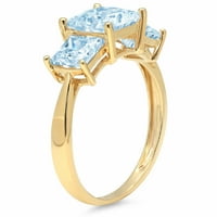 2.62ct Princess Cut Blue симулиран диамант 18K Жълто злато гравиране на изявление годишнина Ангажимент Сватба с три камъни Размер на пръстена 8.25