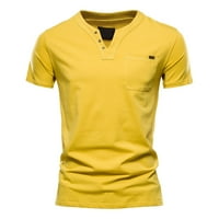 Мъжки ризи модни ежедневни плътни цветове памук v шия с къс ръкав отгоре