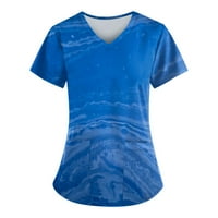 Tking Fashion Womens Scrubs плюс размер с къс ръкав v Врат отпечатани върхове Разхлабени работни униформени блузи с джобни кралско синьо 4xl