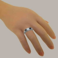 Британски направени 14K бяло злато естествено Opal & Sapphire Womens Anniversary Ring - Опции за размер - размер 5